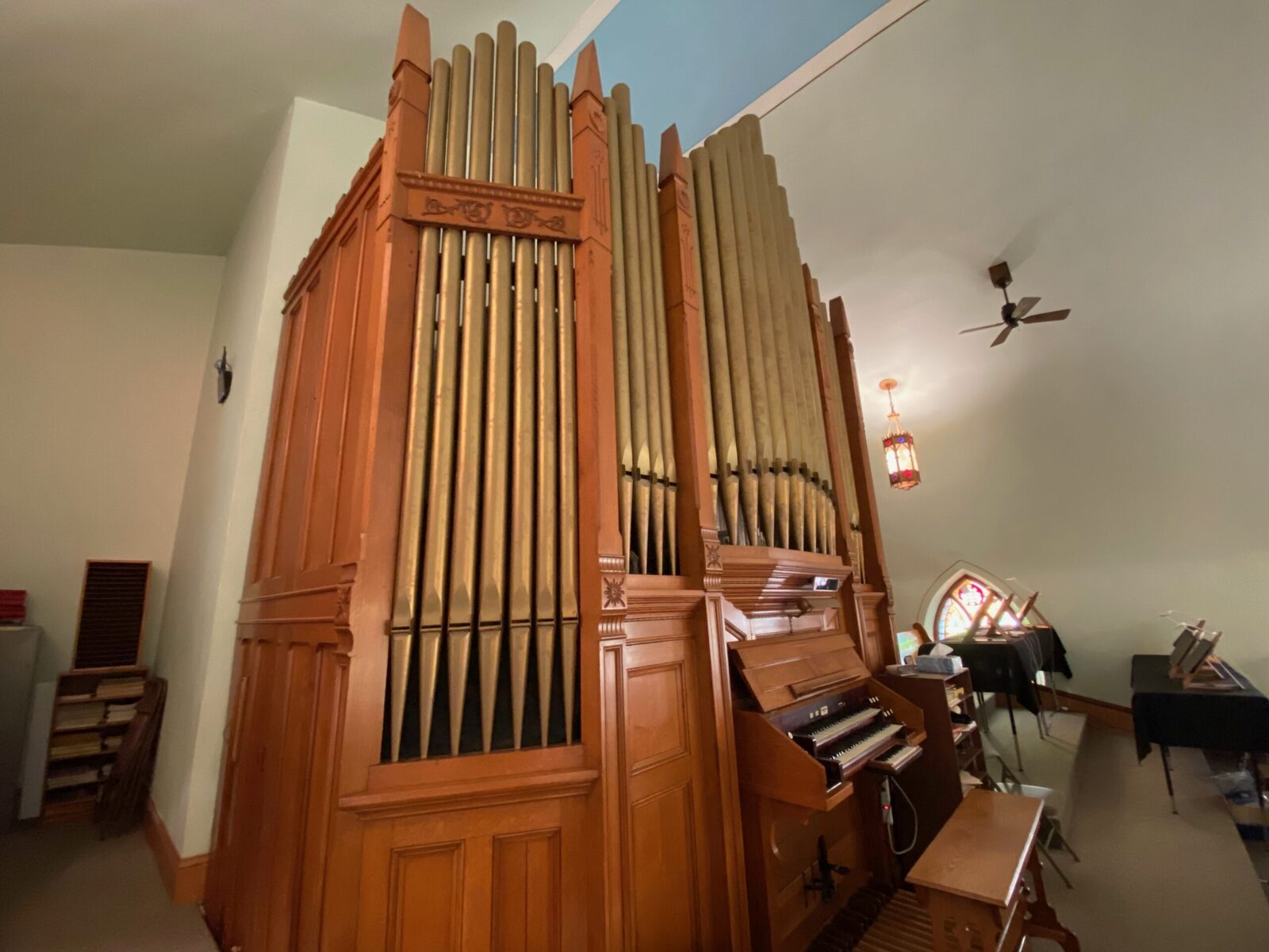 The pipe organ in the St. John balcony — sturdy hymnody as Lutheran inheritance